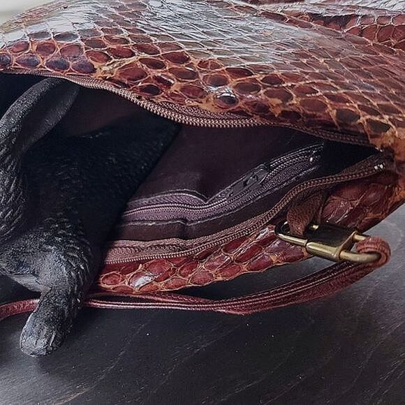 Vtg 1960 whiskey brown snakeskin cord strap shoulder bag - Picture 3 of 10